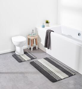 LIVARNO home Sada koupelnových předložek, 2dílná (pruhy/šedá, WC předložka s výřezem) (100350964008)