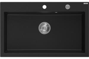 Mexen Elix granitový dřez s jednou komorou 800 x 500 mm, černý, sifon chrom - 6527801005-77