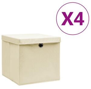 Úložné boxy s víky 4 ks 28 x 28 x 28 cm krémové