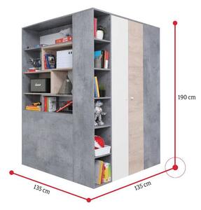 Šatní skříň SIGMAR, 135x190x135, bílá/beton