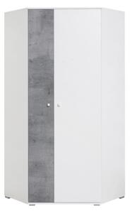 Rohová šatní skříň SIGMAR, 90x190x90, bílá/beton