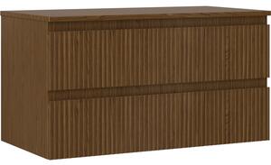 Mexen Rivel koupelnová skříňka pod umyvadlo 90 cm s deskou, 2 zásuvky, drážkovaná, ořech - 91A20-09047-2-BFFC86