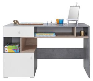 Psací stůl SIGMA, 125x76x55, beton/bílá/dub