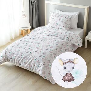 Biante Dětské bavlněné ložní povlečení Sandra SA-372 Myšky a konvičky na bílém Prodloužené 140x220 a 70x90 cm