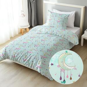 Biante Dětské bavlněné ložní povlečení Sandra SA-522 Měsíční obloha na mintovém Prodloužené 140x220 a 70x90 cm
