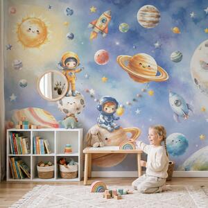 Fototapeta Skupina kreslených astronautů a planet, Vesmírné fototapety, Populární fototapety, t00841 - Tapeko.co.cz