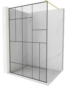Mexen Kioto sprchová stěna Walk-in 80 x 200 cm, černý vzor 8 mm, zlatá kartáčovaná - 800-080-101-55-78