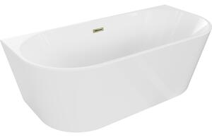 Mexen Oval, volně stojící nástěnná vana 140 x 75 cm, bílá, zlatý lesklý přepad, 52671407500-50