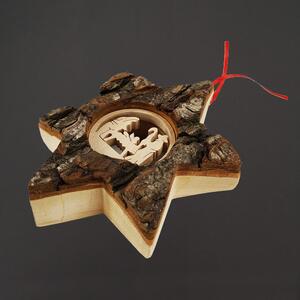 AMADEA Dřevěná hvězda s kůrou a vkladem - betlém 13 cm
