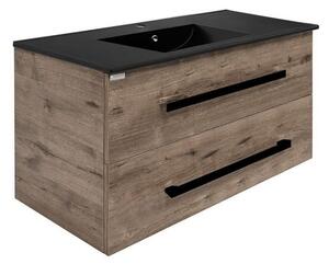 Koupelnová skříňka s černou úchytkou a umyvadlem SAT Cube Way 100x53x46 cm dub Wellington mat CUBE46C1002DWMODC