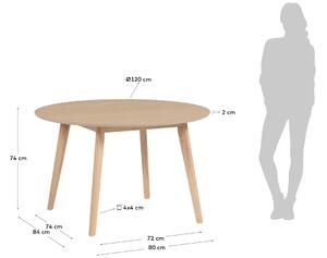 Dřevěný kulatý jídelní stůl Kave Home Batilde 120 cm
