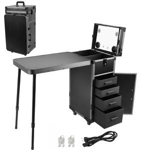 Skládací stolek na manikúru s zásuvkami/zrcadlem/Bluetooth reproduktorem pro mobilní kosmetické studio