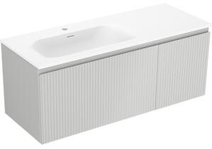 Mexen Rivel koupelnová skříňka 120 cm s umyvadlem Vela levá, 1S, 1D, drážkovaná, šedá mat/bílá mat