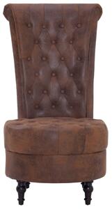 Židle s vysokým opěradlem hnědá umělá broušená kůže