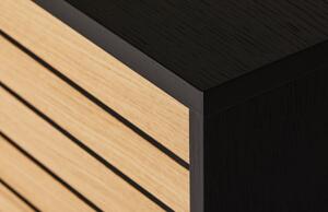Černá dubová komoda Woodman Stripe s kovovou podnoží 161 x 41 cm