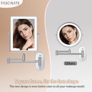 Nabíjecí kosmetické zrcátko Famihomii -LED osvětlení, make-up 1/10x zvětšující baterie, stmívatelné holení 360° montáž na stěnu