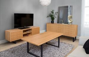 Dubový rýhovaný TV stolek Woodman Camden s březovou podnoží 150 x 40 cm