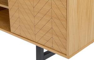 Dubový rýhovaný TV stolek Woodman Camden s březovou podnoží 150 x 40 cm