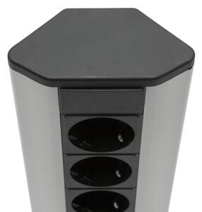 Rohový zásuvkový sloupek 3x230V + 2xUSB-A černá/stříbrná