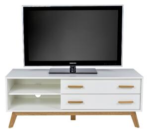 Bílý TV stolek Woodman Kensal s dubovou podnoží 130x45 cm