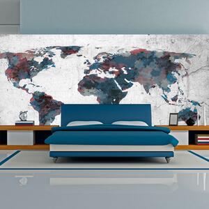 Fototapeta - Mapa světa na zdi II 550x270 + zdarma lepidlo
