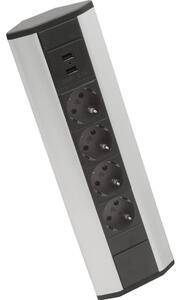 Rohový zásuvkový sloupek 4x230V + 2xUSB-A černá/stříbrná