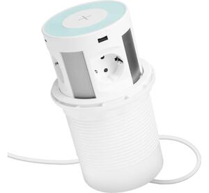 Zásuvkový sloupek pro desku stolu s bezd. nabíjením 4x230V+2xUSB-A+2xUBS-C bílá