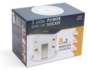Zásuvkový sloupek pro desku stolu s bezd. nabíjením 4x230V+2xUSB-A+2xUBS-C bílá