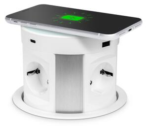 Zásuvkový sloupek pro desku stolu s bezd. nabíjením 4x230V+2xUSB-A+2xUBS-C bílá