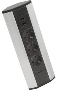 Rohový zásuvkový sloupek 3x230V + 2xUSB-A černá/stříbrná