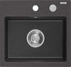 Mexen Milo žulový dřez 1-komorový 435 x 410 mm, černý s tečkami, chromový sifon - 6505441000-76