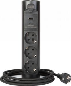 Zásuvkový sloupek pro desku stolu 3x230V + USB-A + USB-C černá
