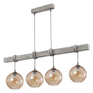 Brilagi - Lustr na lanku WOOD GLASS 4xE27/60W/230V borovice/šedá/kouř hnědá
