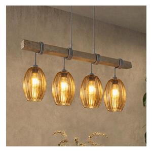Brilagi - Lustr na lanku WOOD GLASS 4xE27/60W/230V borovice/šedá/kouř hnědá