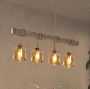 Brilagi - Lustr na lanku WOOD GLASS 4xE27/60W/230V borovice/šedá/kouř hnědá