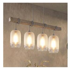 Brilagi - Lustr na lanku WOOD GLASS 4xE27/60W/230V borovice/šedá/bílá