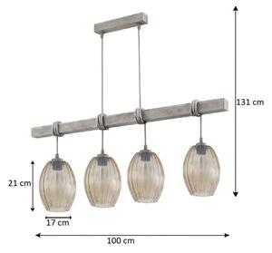 Brilagi - Lustr na lanku WOOD GLASS 4xE27/60W/230V borovice/šedá/kouř hnědá