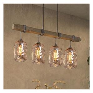 Brilagi - Lustr na lanku WOOD GLASS 4xE27/60W/230V borovice/šedá/kouř hnědá