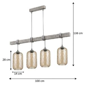 Brilagi - Lustr na lanku WOOD GLASS 4xE27/60W/230V borovice/šedá/kouř hnědá