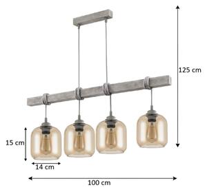 Brilagi - Lustr na lanku WOOD GLASS 4xE27/60W/230V borovice/šedá/kouř hnědá