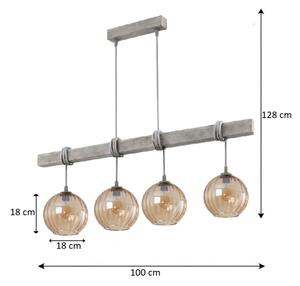 Brilagi - Lustr na lanku WOOD GLASS 4xE27/60W/230V borovice/šedá/kouř hnědá