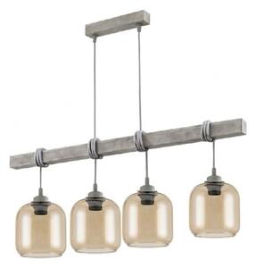 Brilagi - Lustr na lanku WOOD GLASS 4xE27/60W/230V borovice/šedá/kouř hnědá