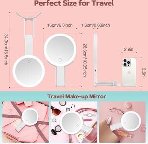B Beauty Planet světelné zvětšovací zrcátko, oboustranné zrcátko 30x/1x, cestovní make-up, 3 barevná světla, skládací pinzeta, ruční/stolní provedení