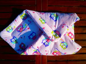 KHC Výhodný set 2ks Kojící těhotenský polštář+Zavinovačka pro miminko Sovy na růžové