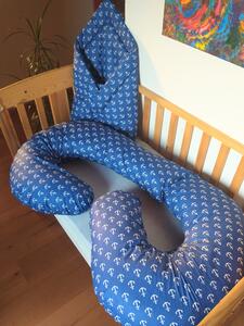 KHC Výhodný set 2ks Těhotenský kojící polštář+Zavinovačka Kotvy na modré