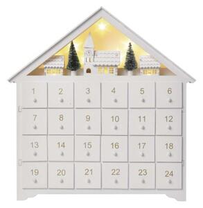 EMOS LED svítící dřevěný adventní kalendář, teplá bílá, 35x33m, 2xAA, časovač, bílý ZY2316