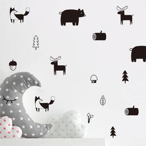 Funlife Samolepky na zeď pro děti černobílá lesní zvířata 13 x 8 cm