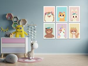 Dream Creations Dětské plakáty zvířata s květinami | 6 vzorů Vzor: Kočka