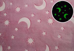 Dětská mikroplyšová svítící deka Hvězdy růžové 150x200 cm