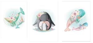 Dream Creations Dětské plakáty mořští živočichové | 3 vzory Vzor: Tučňáci